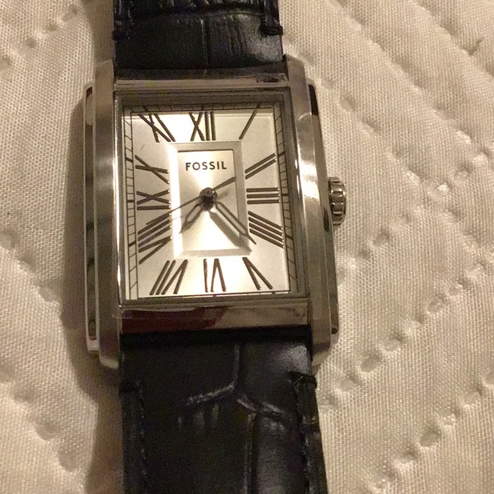 Fossil Silver-Tone Rectangular Watch with Black L… - image 8